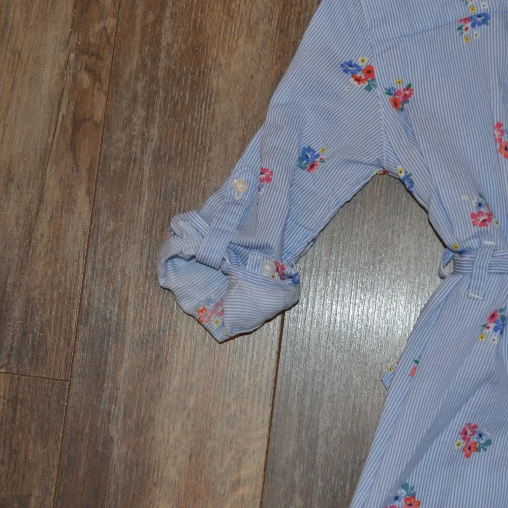 LOGG Blue and White Striped Dress with Flowers and Belt